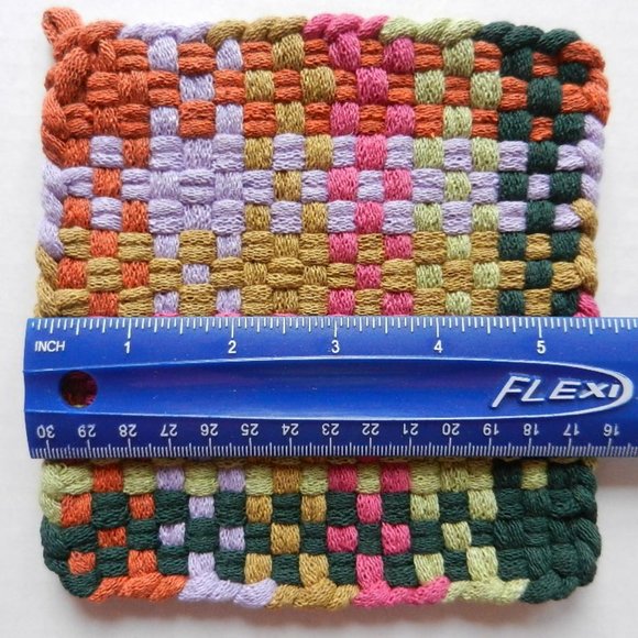 Set of 2 Handmade Artisan Cotton Woven Loomed Potholders Hot Pads Trivets - Picture 3 of 5